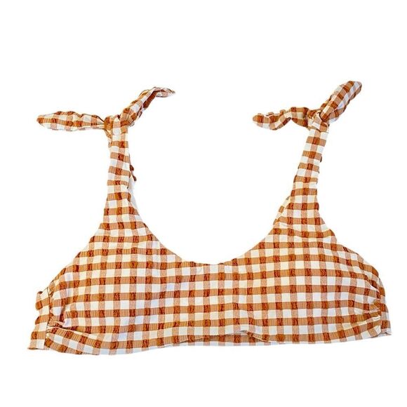 Andie Sparrow Brown Gingham Mandalay Shoulder Tie Bikini Top Sz M NWT - Picture 4 of 12